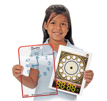 Photo of girl holding a Wipe Clean Worksheet Cover