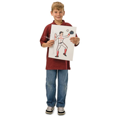 Image of boy holding artwork from Poseable People Stencils