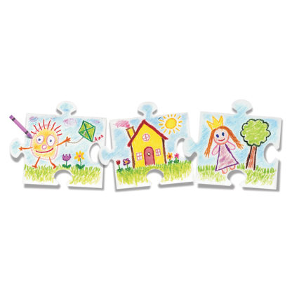 Photo of We All Fit Together Giant Puzzle Pieces Craft with Cartoons