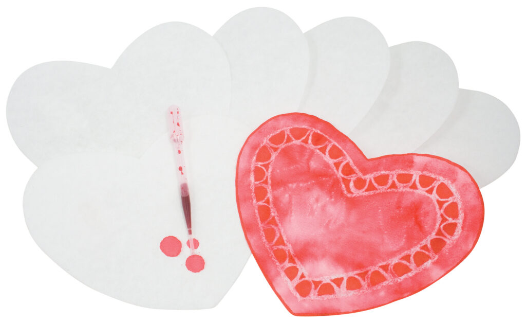 Roylco Color diffusing hearts, red hearts, valentines day crafts, art classroom crafts for students and teachers, mother's day crafts
