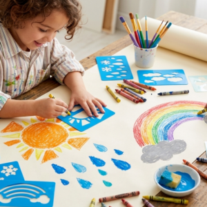 Child Using Roylco Stencils To Create Weather Art