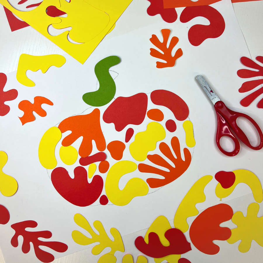 matisse collage shapes pumpkin, fall decor, fall classroom crafts, fall crafts for kids