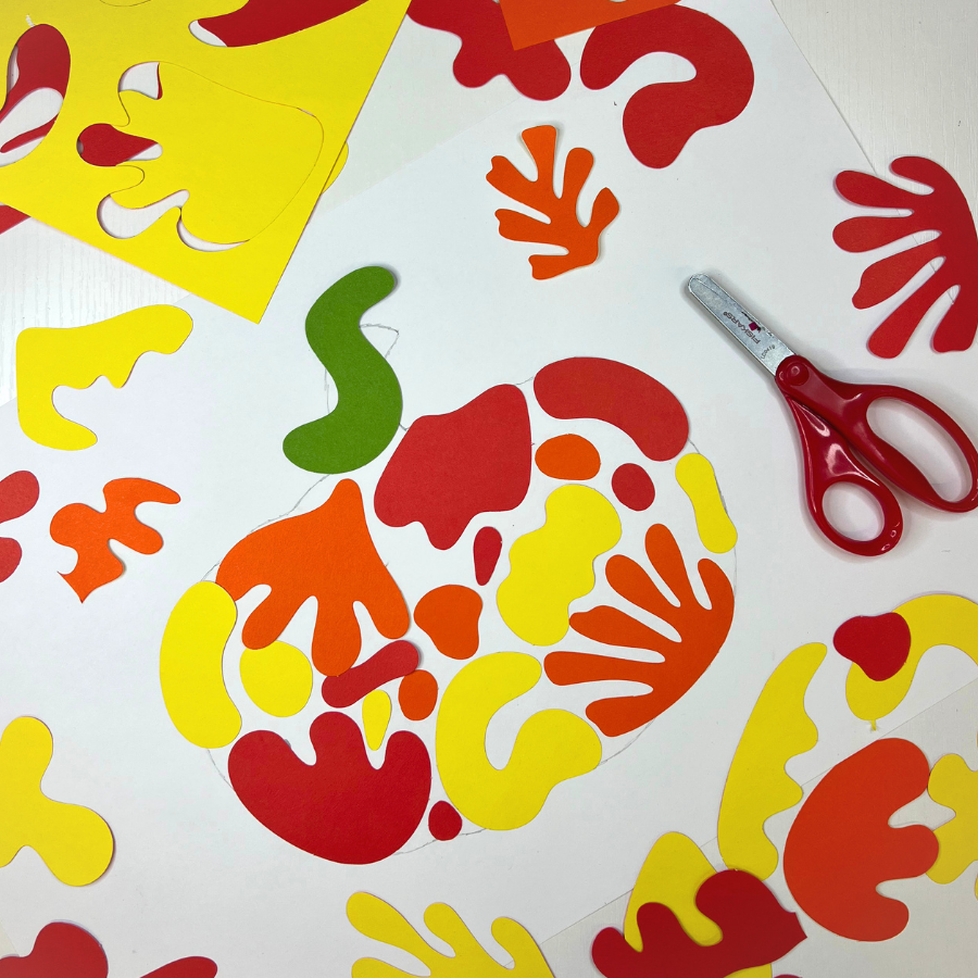 matisse collage shapes pumpkin, fall decor, fall classroom crafts, fall crafts for kids