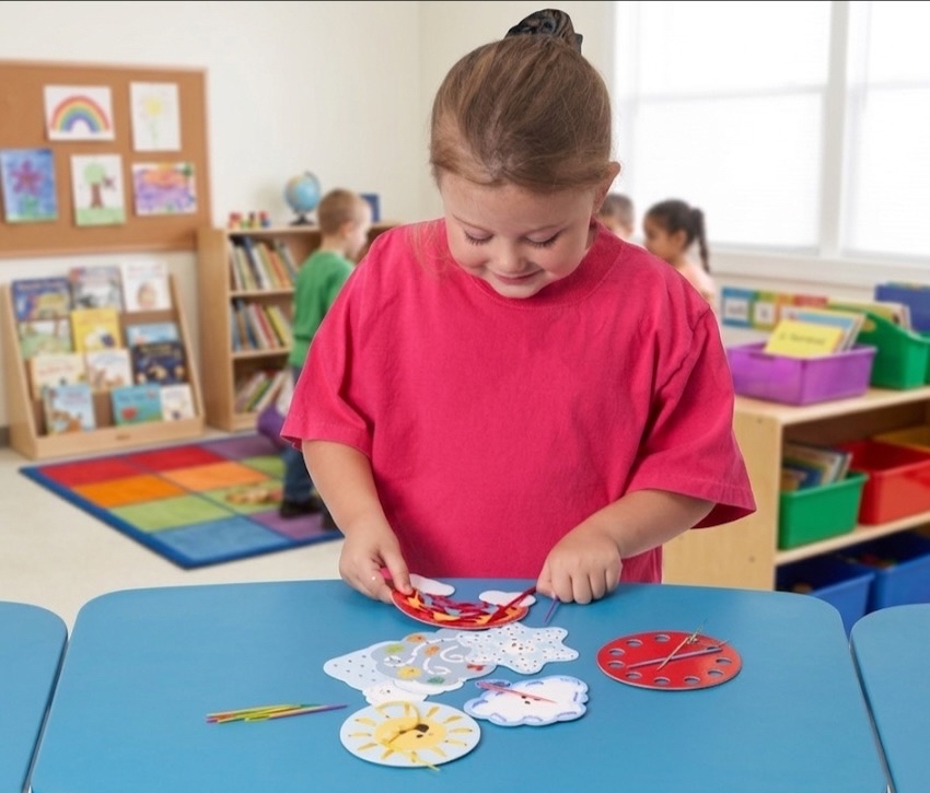 Fine motor activities for hands on classroom play, preschoolers learning fine motor skills, girl learning fine motor skills with Roylco products