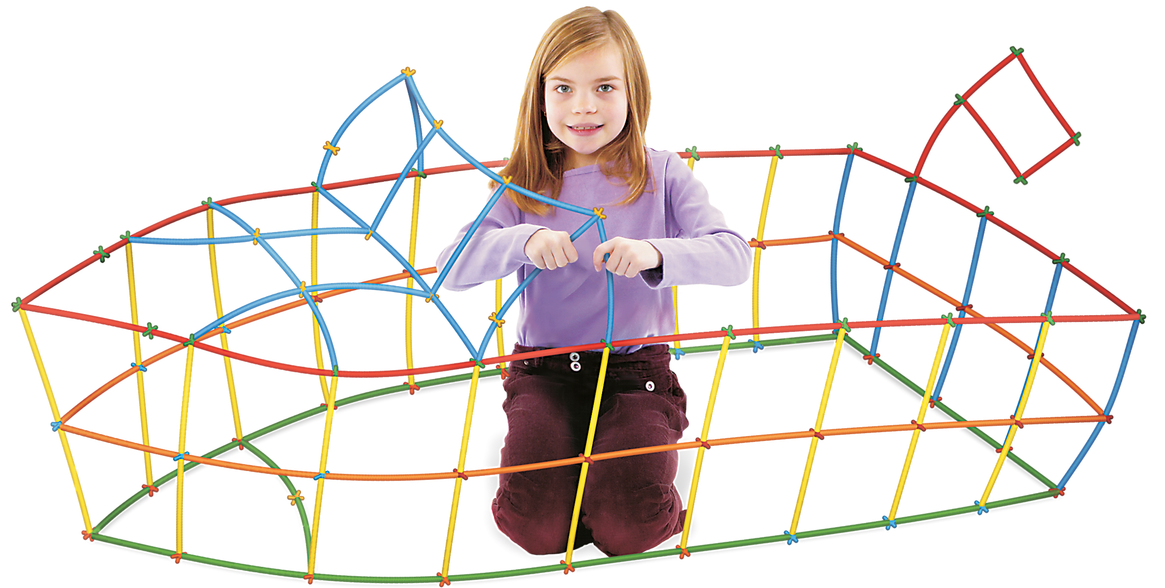 Roylco Straws and Connectors, Girl building using straws and connectors, STEAM learning tools for kids, girl doing hands-on learning